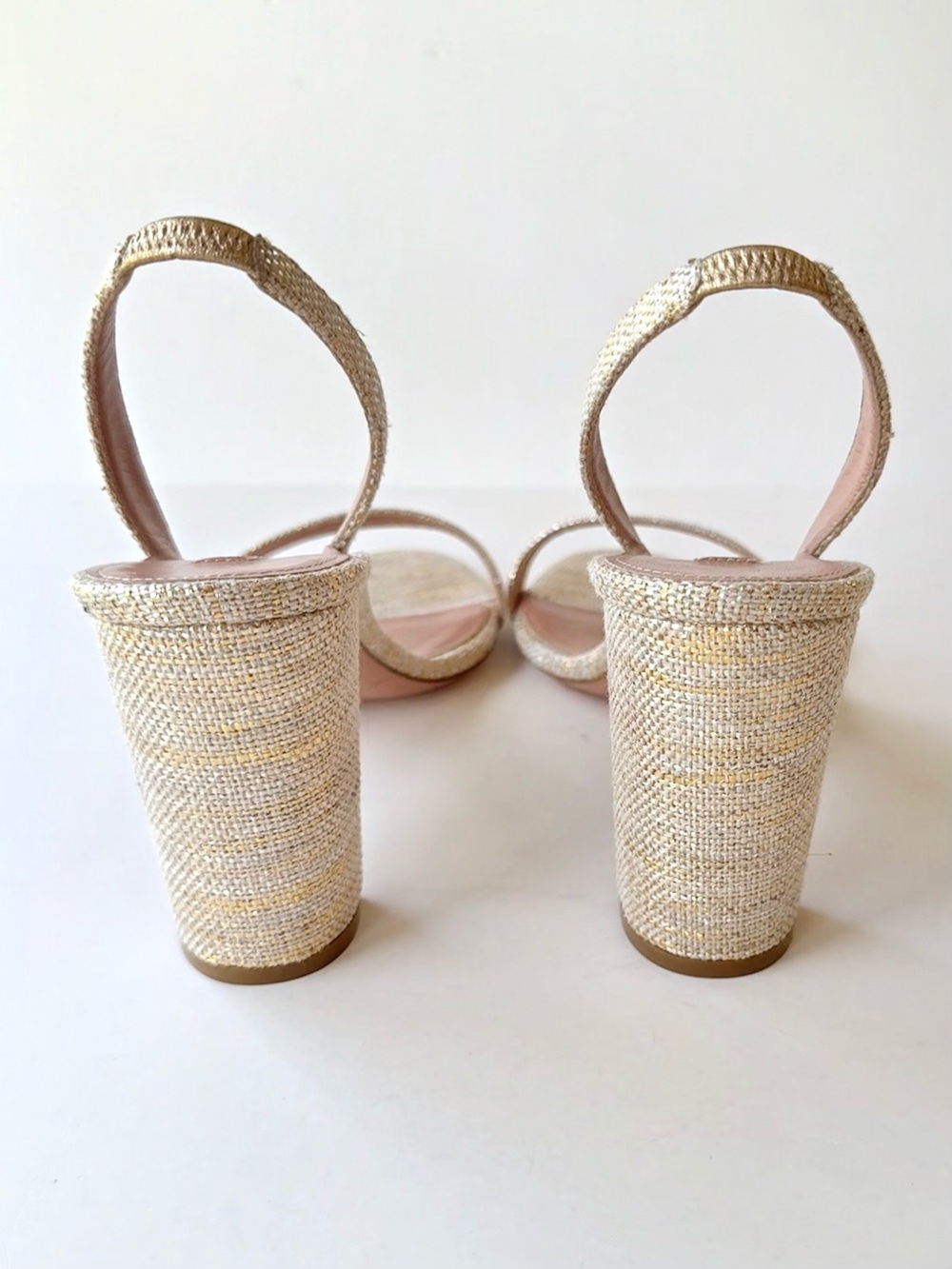 NWOB Aquazzura So Nude 85MM Metallic Sandals Woven Textile Gold Leather 39 $695 - Picture 6 of 12